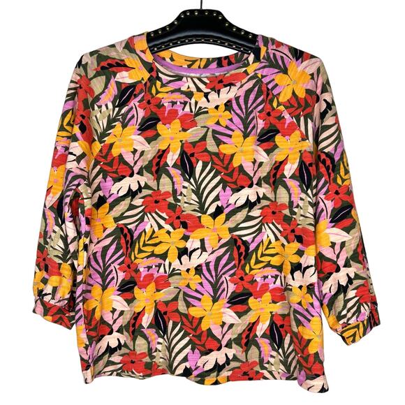 Loft Tropical Balloon Sleeve Top Medium - Picture 1 of 12